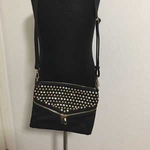 black bejeweled cross body statement purse